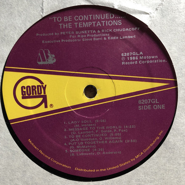 The Temptations : To Be Continued... (LP, Album, Sup)