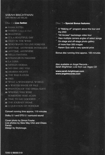 Sarah Brightman : The Harem World Tour (Live From Las Vegas) (2xDVD-V, Multichannel, NTSC)