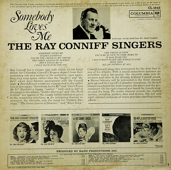 The Ray Conniff Singers* : Somebody Loves Me (LP, Album, Mono)