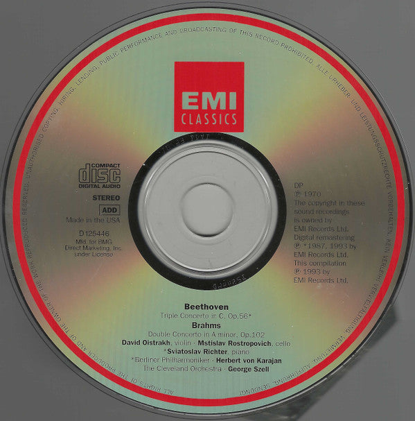 Beethoven* • Brahms* • Oistrakh* • Rostropovich* • Richter* • Berliner Philharmoniker, Herbert von Karajan, Cleveland Orchestra*, George Szell : Triple Concerto •  Double Concerto (CD, Album, Comp, RE, RM)