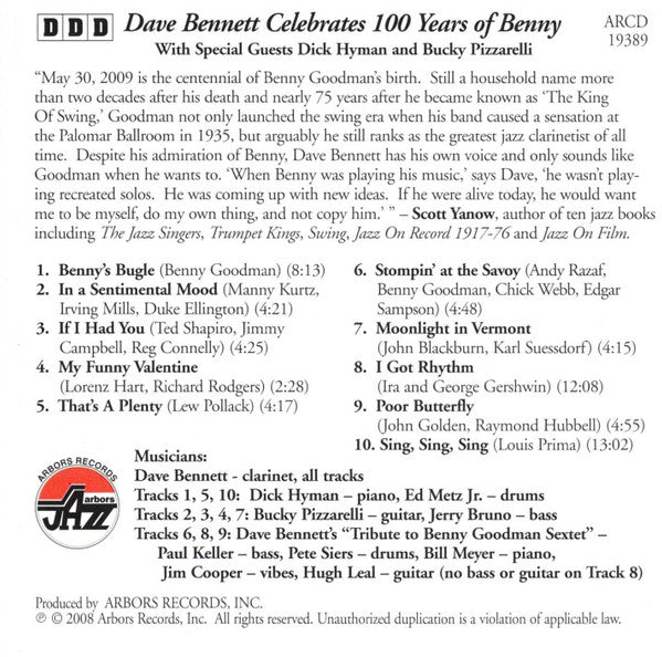 Dave Bennett (10) : Dave Bennett Celebrates 100 Years of Benny (CD, Album)