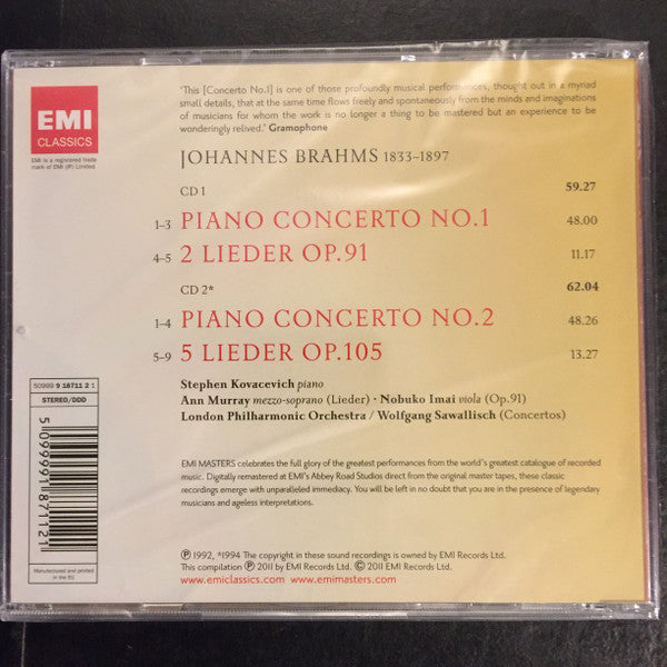 Brahms*, Stephen Kovacevich*, Wolfgang Sawallisch, Ann Murray, Nobuko Imai, London Philharmonic Orchestra : Piano Concertos / Lieder Opp. 91 & 105 (2xCD, Comp, RM)