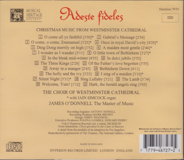 The Choir Of Westminster Cathedral*, James O'Donnell (2), Iain Simcock : Adeste Fidelis: Christmas Music From Westminster Cathedral (CD, Album)