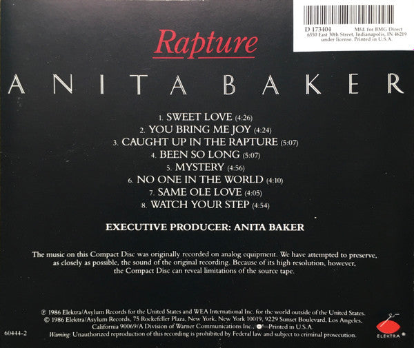 Anita Baker : Rapture (CD, Album, Club, RE, RP)