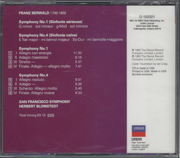 Berwald* - San Francisco Symphony, Herbert Blomstedt : Symphony No. 1 “Sinfonie Sérieuse” / Symphony No. 4 (CD, Album, Club)