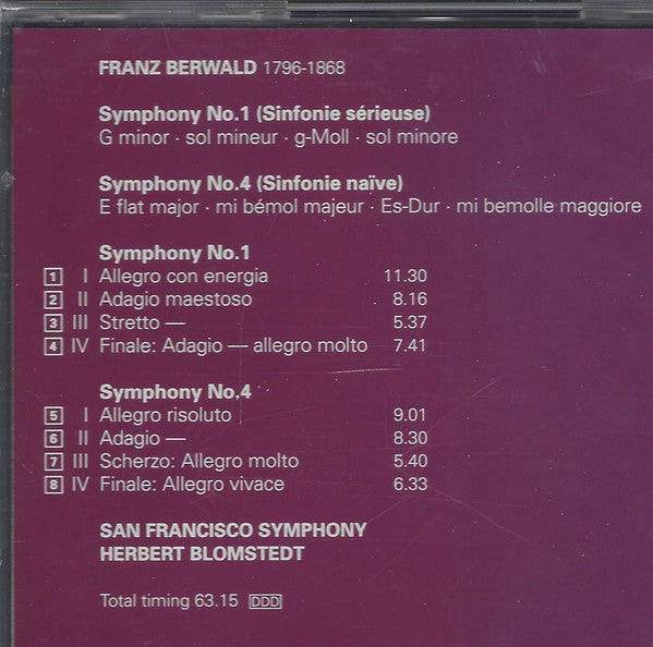 Berwald* - San Francisco Symphony, Herbert Blomstedt : Symphony No. 1 “Sinfonie Sérieuse” / Symphony No. 4 (CD, Album, Club)
