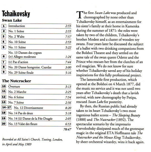 Tchaikovsky*, The Orchestra Of The Royal Opera House, Covent Garden* Conducted By Mark Ermler : Swan Lake, The Nutcracker Extended Suites (CD, Album)