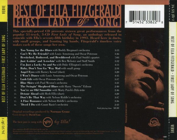 Ella Fitzgerald : Best Of Ella Fitzgerald: First Lady Of Song (CD, Comp, RE)