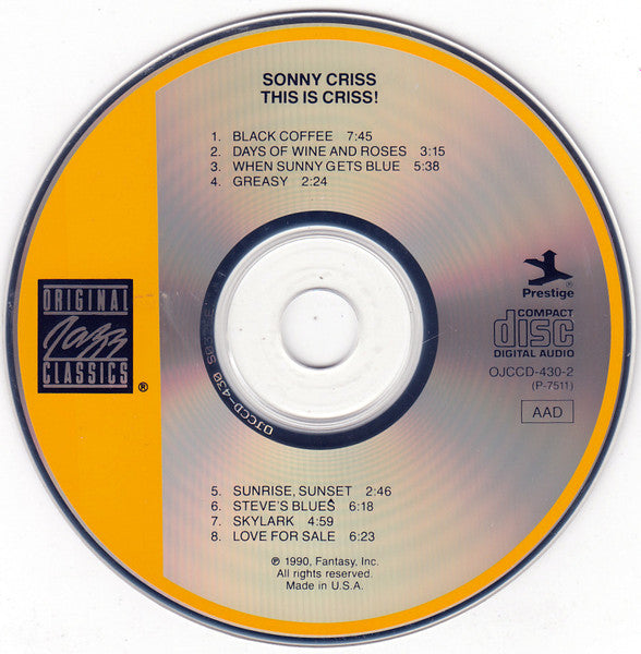 Sonny Criss : This Is Criss! (CD, Album, RE, RM)