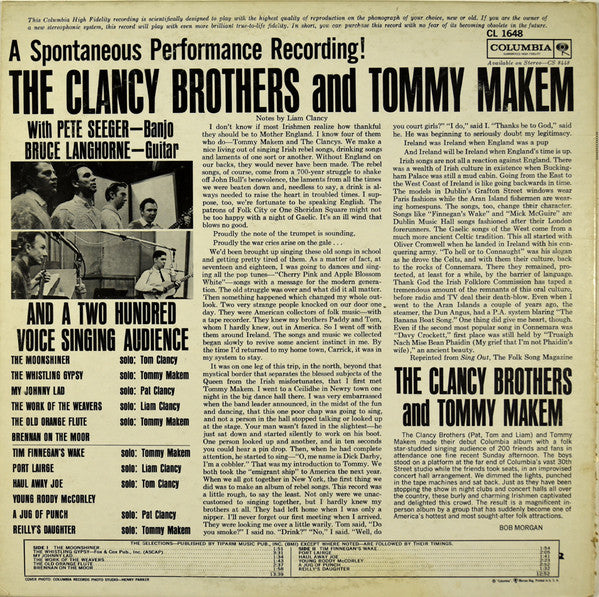 The Clancy Brothers & Tommy Makem With Pete Seeger, Bruce Langhorne : A Spontaneous Performance Recording! The Clancy Brothers And Tommy Makem (LP, Album, Mono)