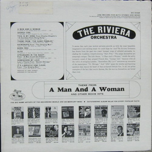 The Riviera Orchestra : Theme From “A Man And A Woman” And Other Movie Hits (LP)