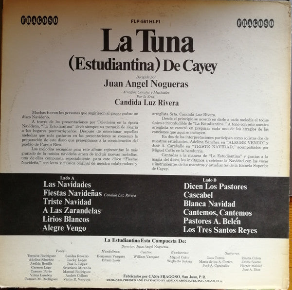 La Tuna Estudiantina De Cayey : La Tuna Estudiantina De Cayey (LP, Album, Mono)