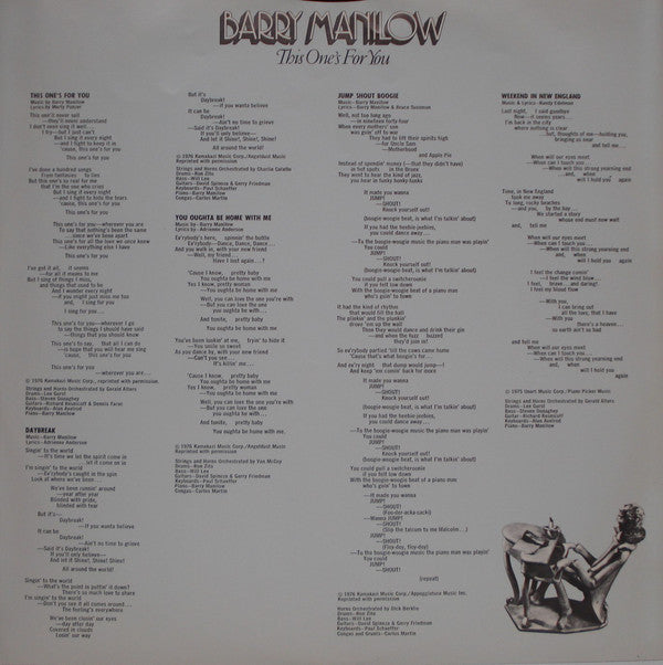 Barry Manilow : This One's For You (LP, Album, Bla)