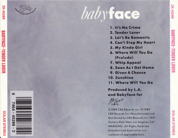 Babyface : Tender Lover (CD, Album)
