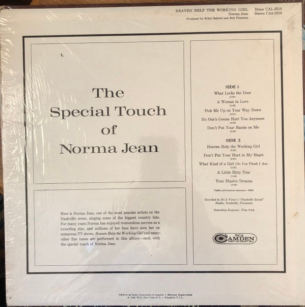 Norma Jean (2) : Heaven Help The Working Girl (LP, Album, tur)