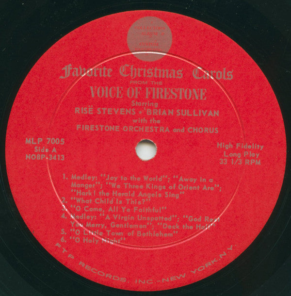 Risë Stevens, Brian Sullivan (4), The Firestone Orchestra And Chorus : Favorite Christmas Carols From The Voice Of Firestone (LP, Album, Mono, Ind)