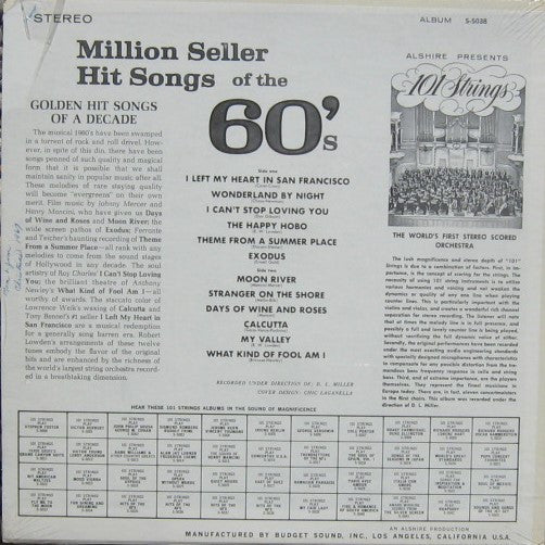 101 Strings : Million Seller Hit Songs Of The 60's (LP, Album)