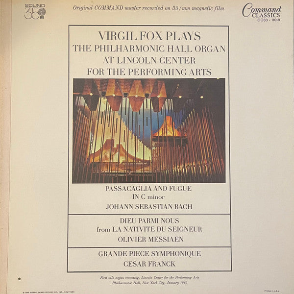 Virgil Fox, Johann Sebastian Bach, Olivier Messiaen, Cesar Franck* : Virgil Fox Plays The Philharmonic Hall Organ At Lincoln Center For The Performing Arts (LP, Gat)