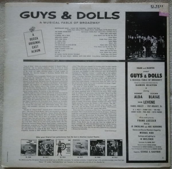 "Guys & Dolls" Original Broadway Cast, Feuer & Martin Present Frank Loesser : Guys & Dolls - A Musical Fable Of Broadway (LP, Album, Mono, RE)