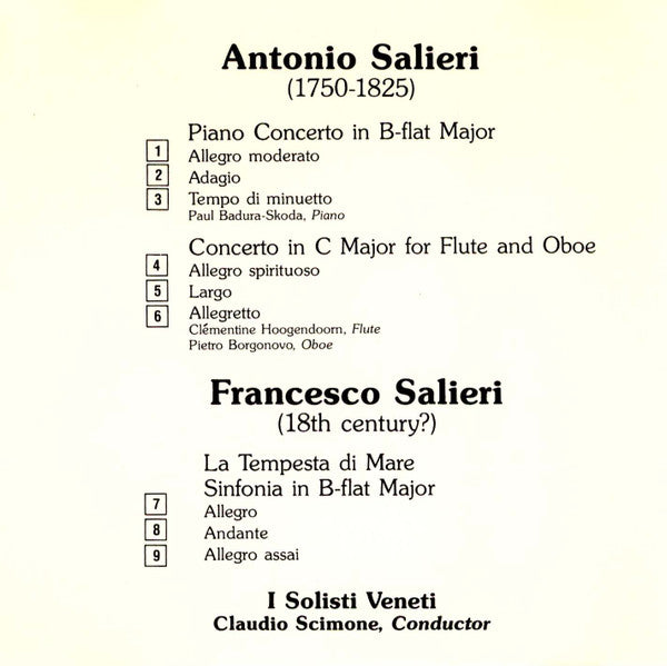 I Solisti Veneti & Paul Badura-Skoda : Antonio Salieri And Francesco Salieri (CD, Album)