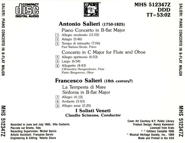 I Solisti Veneti & Paul Badura-Skoda : Antonio Salieri And Francesco Salieri (CD, Album)