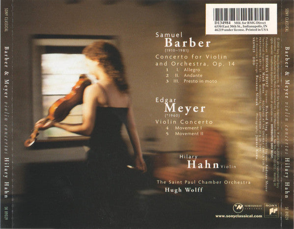 Hilary Hahn - Samuel Barber / Edgar Meyer - The Saint Paul Chamber Orchestra, Hugh Wolff : Barber & Meyer Violin Concertos (CD, Album, Club)