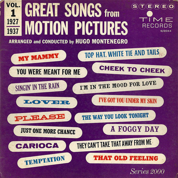 Hugo Montenegro : Great Songs From Motion Pictures Vol. 1 (1927 - 1937) (LP)