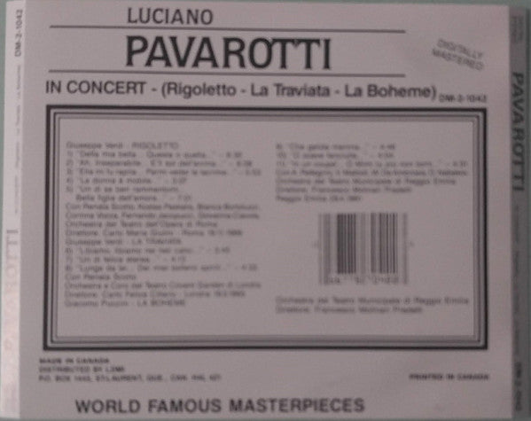 Luciano Pavarotti : In Concert (Rigoletto-La Traviata-La Boheme) (CD, Album)