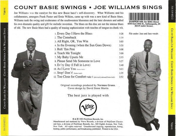 Count Basie / Joe Williams : Count Basie Swings / Joe Williams Sings (CD, Album, Club, RE, RM)