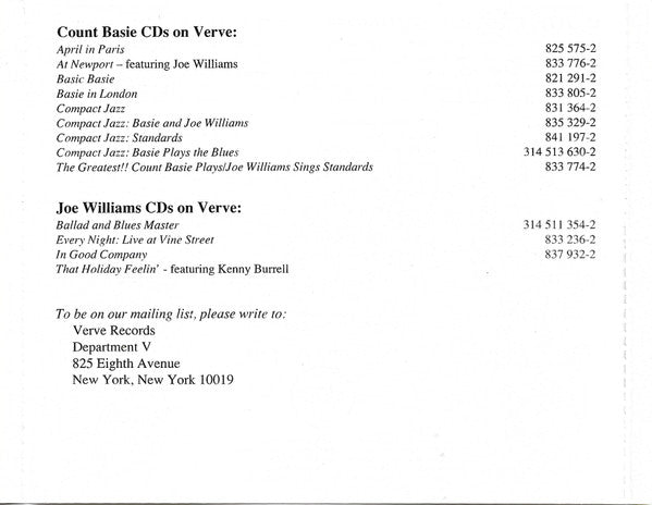 Count Basie / Joe Williams : Count Basie Swings / Joe Williams Sings (CD, Album, Club, RE, RM)
