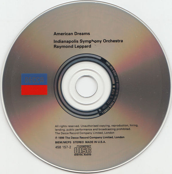 Indianapolis Symphony Orchestra, Raymond Leppard : American Dreams (Barber's Adagio & Other American Romantic Masterpieces) (CD, Album, Club)