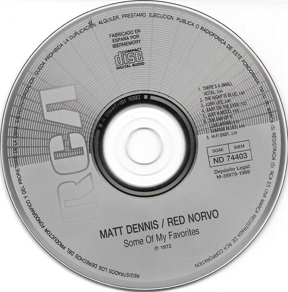 Dave Garroway Presents Matt Dennis, Red Norvo : Some Of My Favorites (CD, Album)