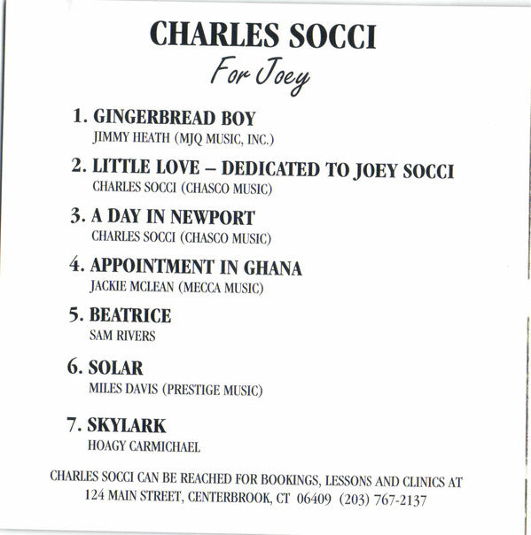 Charles Socci : For Joey (CD, Album)