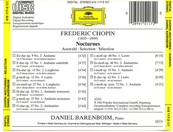 Chopin* / Daniel Barenboim : Nocturnes (Auswahl/Selection) (CD)