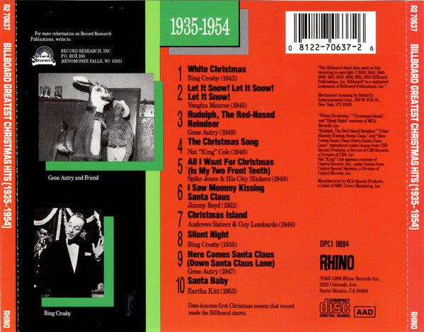Various : Greatest Christmas Hits Billboard 1935-1954 (CD, Comp)