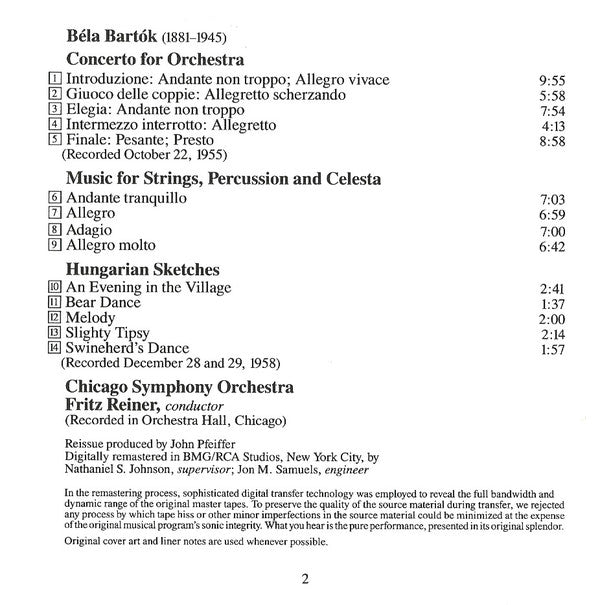 Bartók* - Fritz Reiner, Chicago Symphony Orchestra : Concerto For Orchestra / Music For Strings, Percussion And Celesta / Hungarian Sketches (CD, Comp, RM)