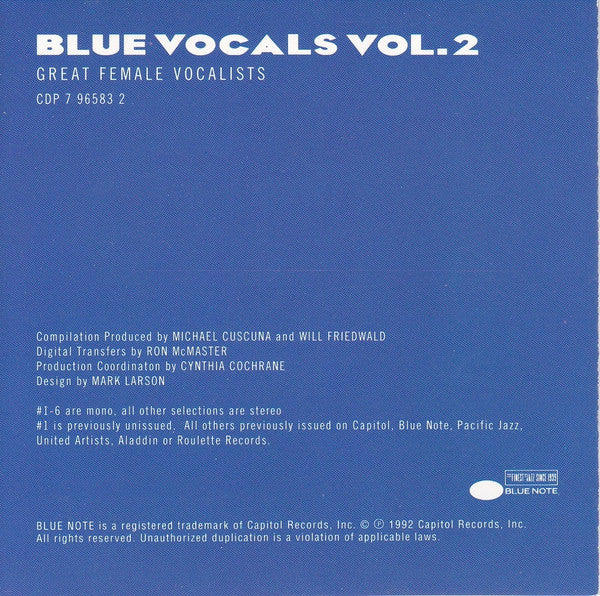 Various : Blue Vocals Vol. 2 (CD, Comp, Mono, Club)