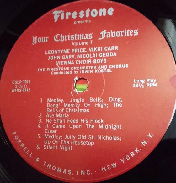 Leontyne Price, Vikki Carr, John Gary, Nicolai Gedda, Vienna Choir Boys*, The Firestone Orchestra And Chorus Conducted By Irwin Kostal : Firestone Presents Your Christmas Favorites Volume 7 (LP, Album, Ind)