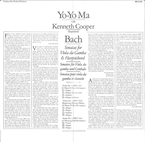 Bach* / Yo-Yo Ma, Kenneth Cooper : Sonatas For Viola Da Gamba & Harpsichord (CD, RE)