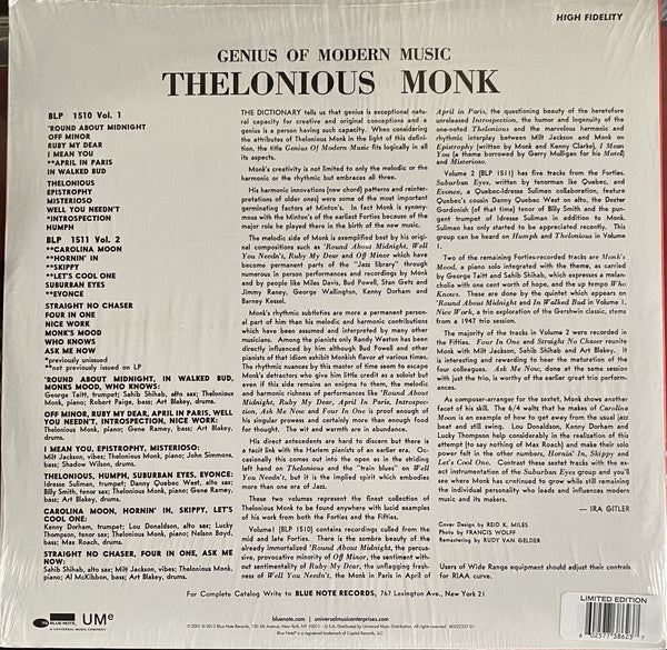 Thelonious Monk : Genius Of Modern Music Volume 2 (LP, Comp, Mono, Ltd, RM, Tra)