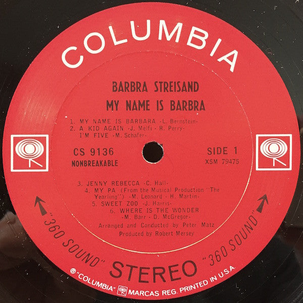 Barbra Streisand : My Name Is Barbra (LP, Album, Ter)