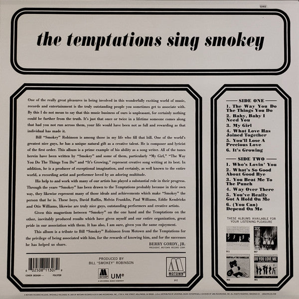 The Temptations : The Temptations Sing Smokey (LP, Album, Mono, Ltd, RE, RM)