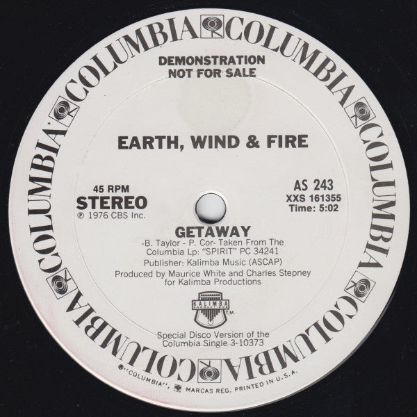 Earth, Wind & Fire : Getaway (12", Single, Mono, Promo)
