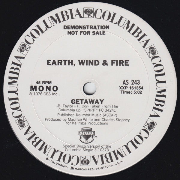 Earth, Wind & Fire : Getaway (12", Single, Mono, Promo)
