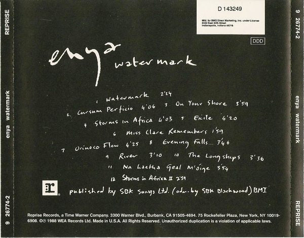 Enya : Watermark (CD, Album, Club, RE)