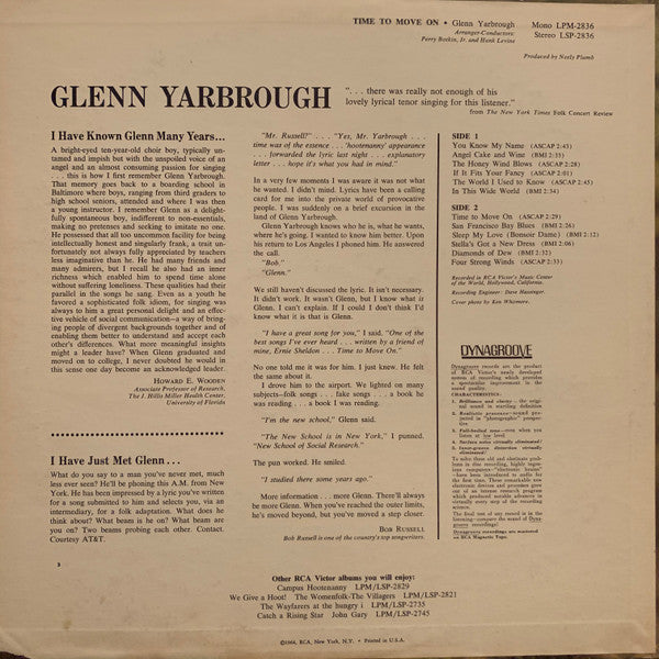 Glenn Yarbrough : Time To Move On (LP, Album, Hol)