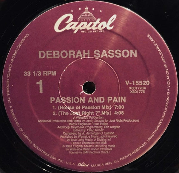 Deborah Sasson : Passion And Pain (12")