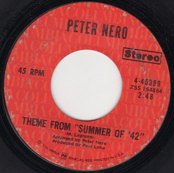 Peter Nero : Theme From "Summer Of '42" (7", Single, Ter)