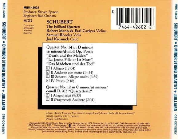 Schubert* - Juilliard String Quartet : String Quartets Nos. 12-15 (CD, Comp, RE)