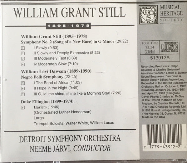 William Grant Still / William Levi Dawson, Duke Ellington - Detroit Symphony Orchestra, Neeme Järvi : Symphony No. 2 (Song Of A New Race) / Negro Folk Symphony / Harlem (CD, Album, RE)